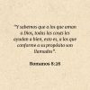 Romanos 8:28: “Y sabemos que a los que aman a Dios, todas las cosas les ayudan a bien, esto es, a los que conforme a su propósito son llamados”.